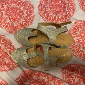 Silver sparkly wedge heels